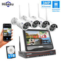 Hiseeu 8CH 3MP 1536P bezprzewodowy zestaw kamery bezpieczeństwa na zewnątrz wodoodporny 1080P 2MP kamera IP System CCTV zestaw z 10.1 "monitorem NVR 1